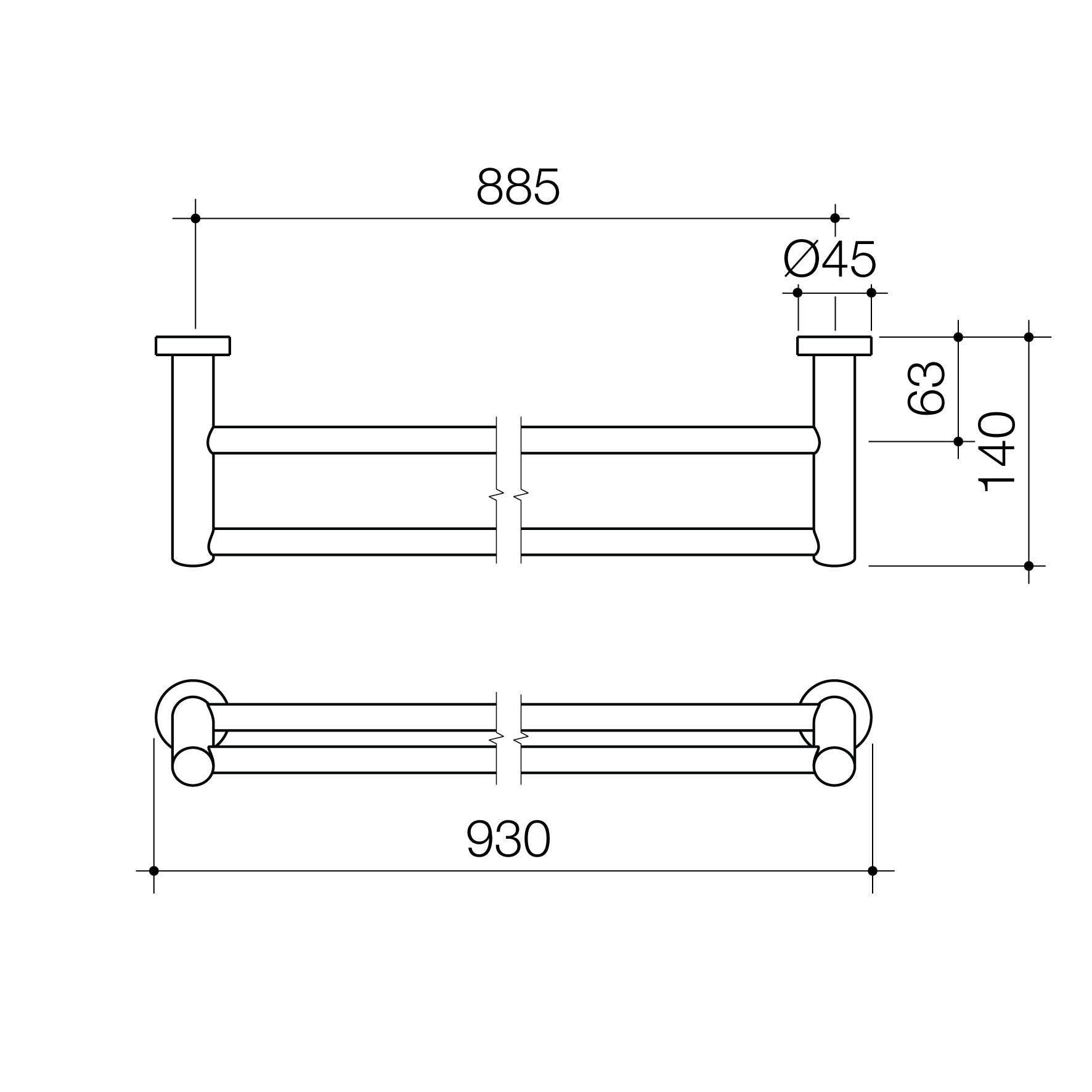 Cosmo Metal Double Towel Rail Black 930mm