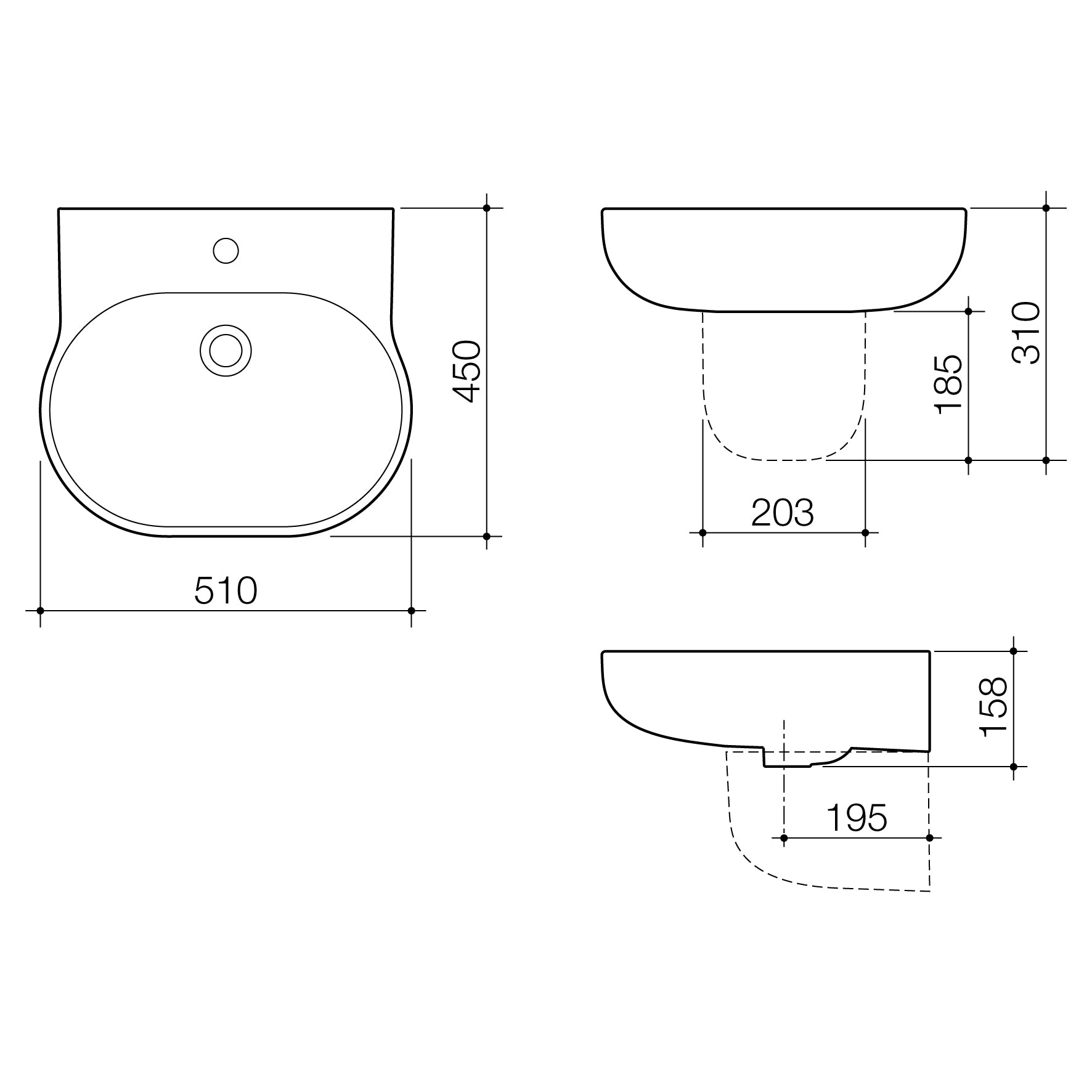 Opal 510 Wall Basin 1TH