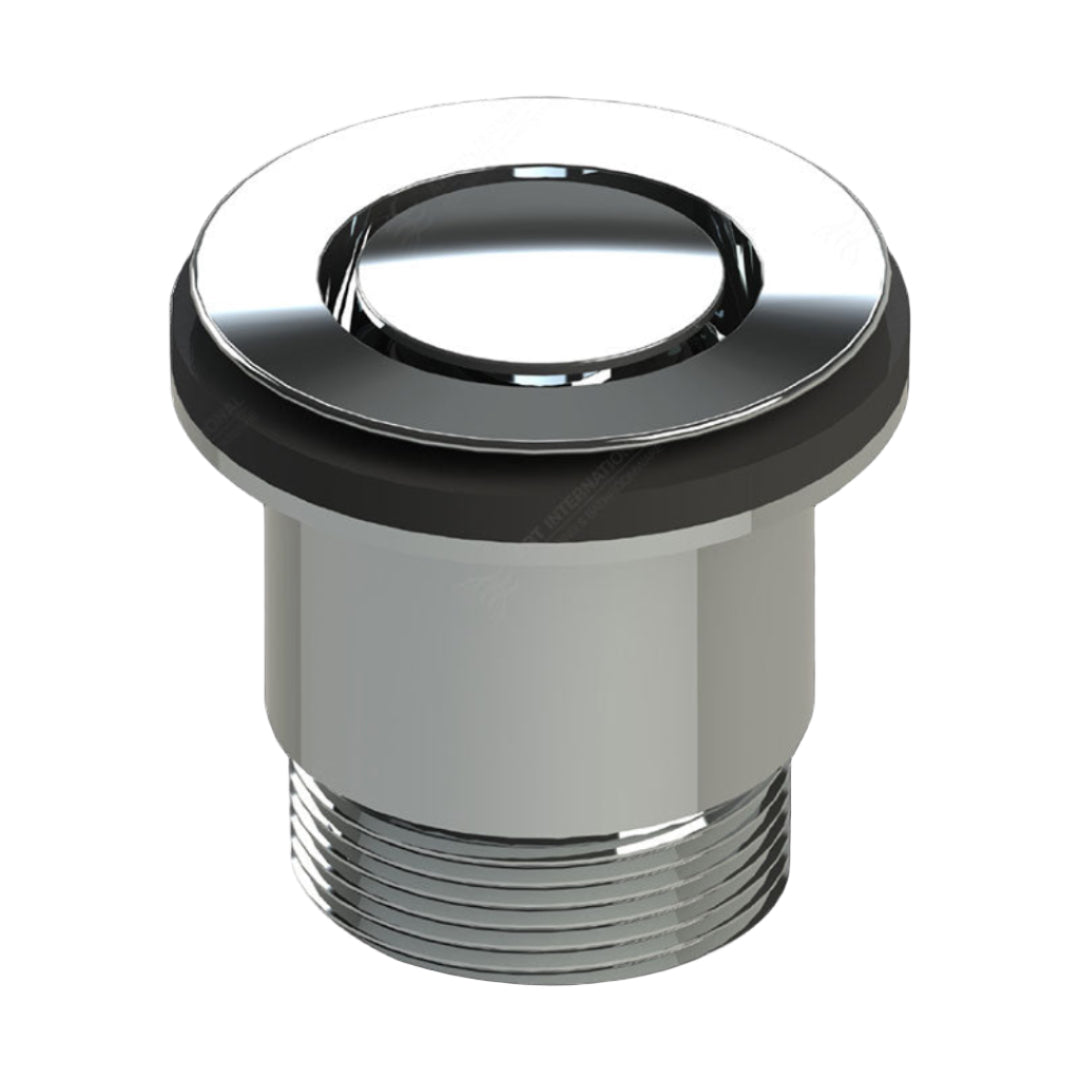 A silver-colored Bath Pop Down® Plug & Wastes against a black background.