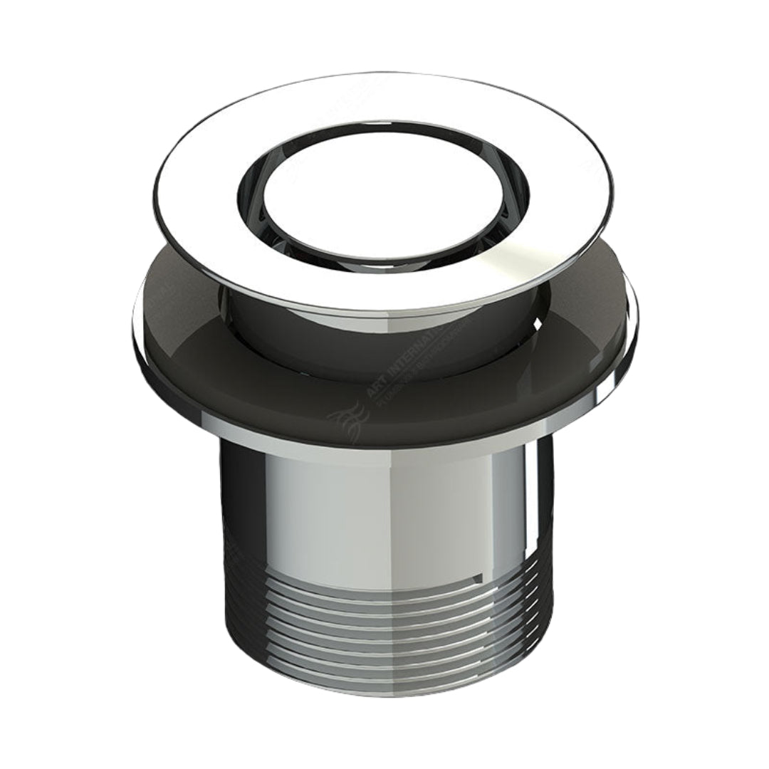 Chrome and black drain cover on a white background