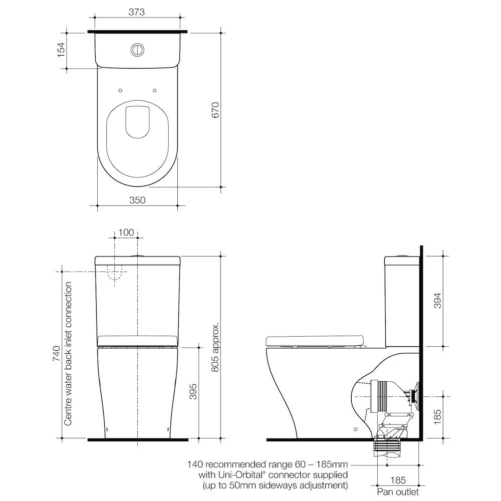 Luna Wall Faced Toilet Suite - Back Entry