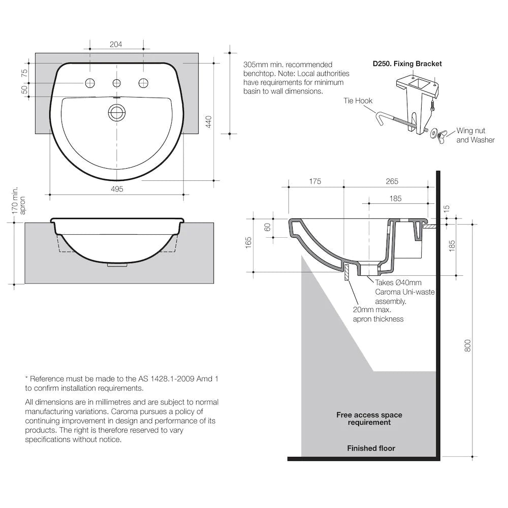 Cosmo Semi Recessed Basin 1TH