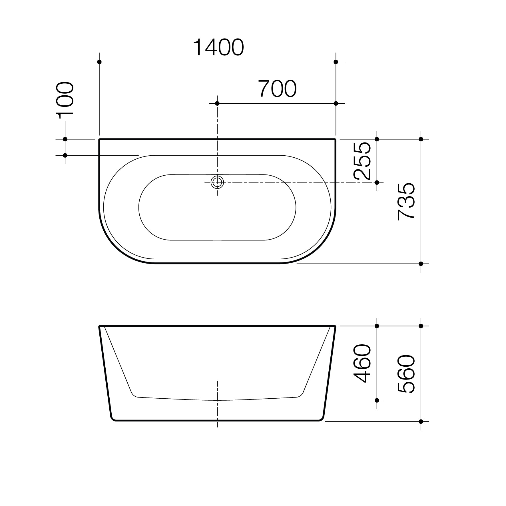 Urbane II 1400 Back To Wall Bath