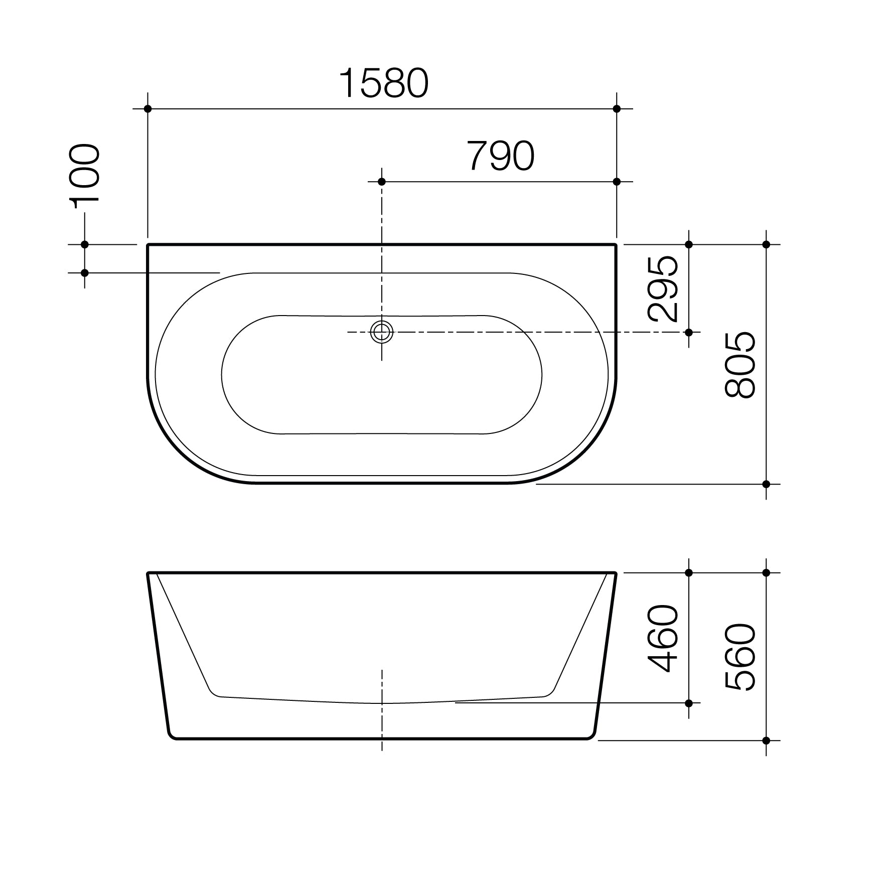Urbane II 1600 Back To Wall Freestanding Bath
