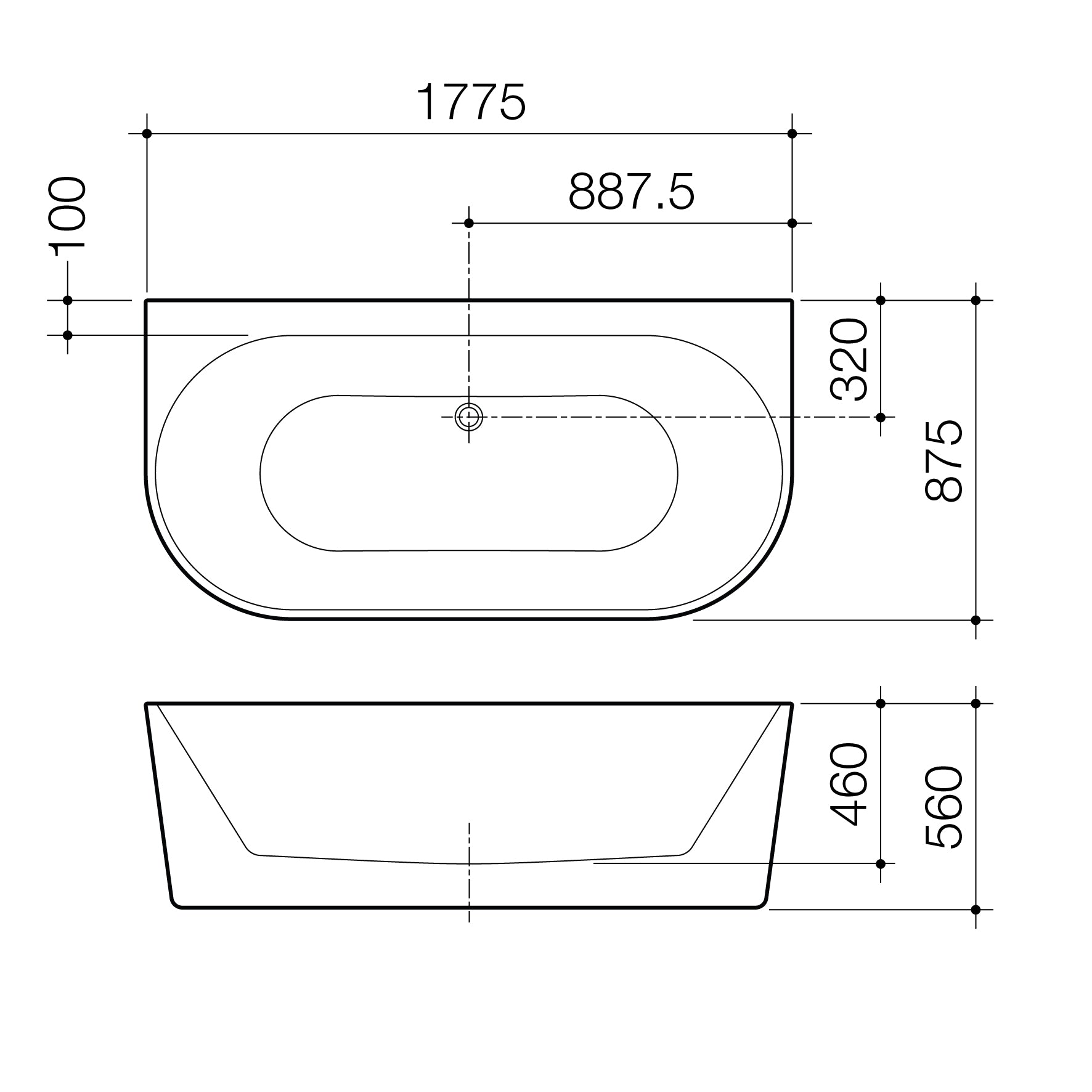 Urbane II 1800 Back To Wall Freestanding Bath