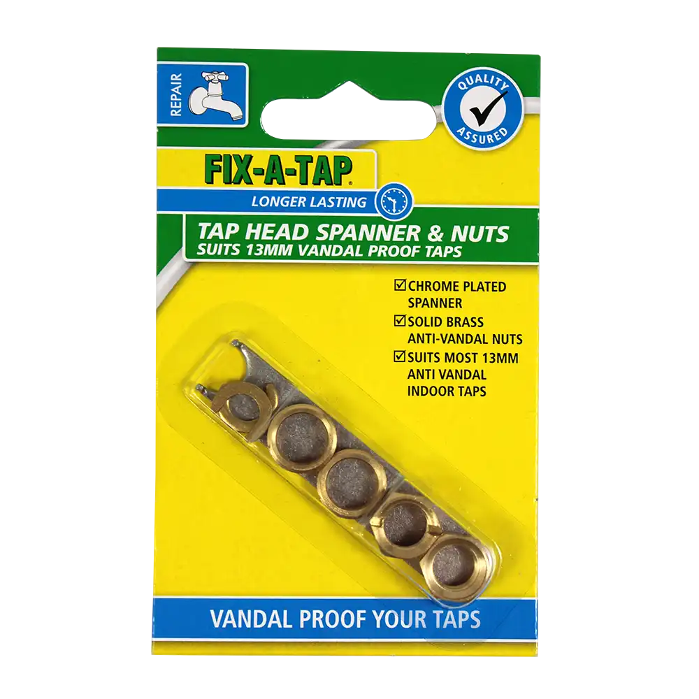 A set of gold-colored anti-vandal nuts and a spanner, likely made of chrome-plated metal, displayed on a grey background.