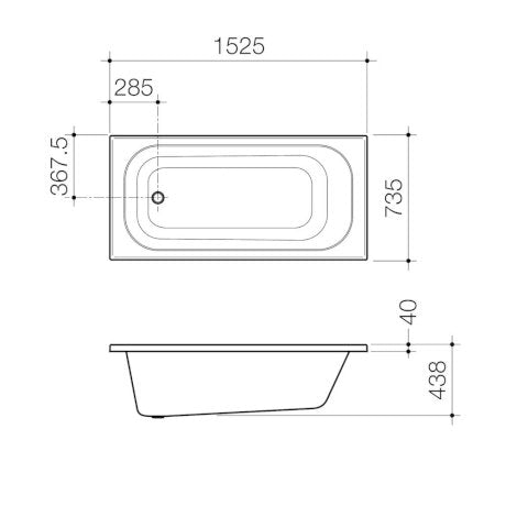 Luna 1525 Four Tile Flange Bath