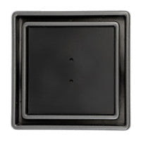 A black tile insert drain cover with a stainless steel edge and a square opening in the center.