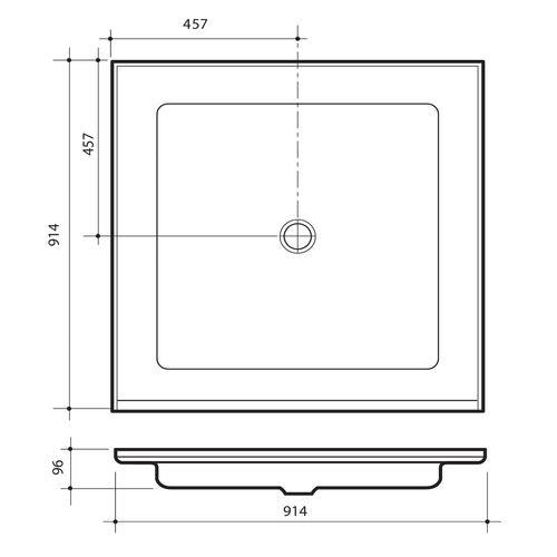 Dolphin Pressed Steel Shower Base Pln 915mm x 915mm White