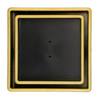 A black tile insert drain cover with a stainless steel edge and a square opening in the center.