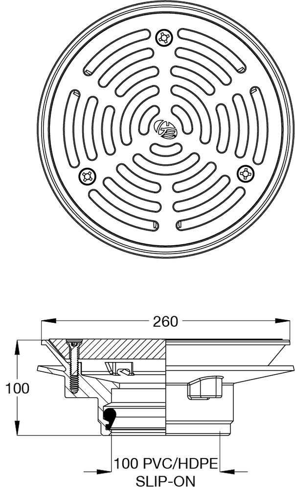 HD Flat Vertical Rain Water Outlet (No Mem) 100PVC/HDPE