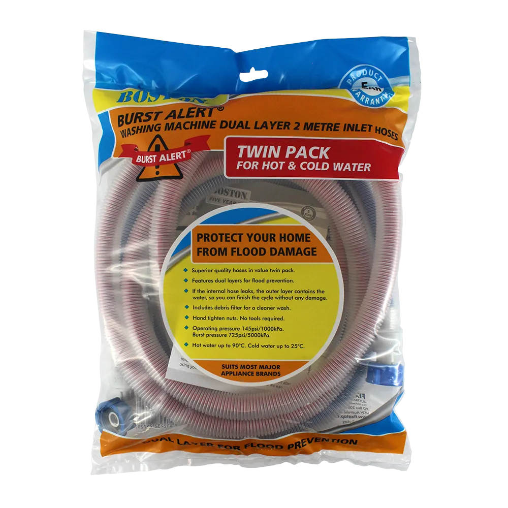 Burst Alert Washing Machine Inlet Hose 2m Twin Pack