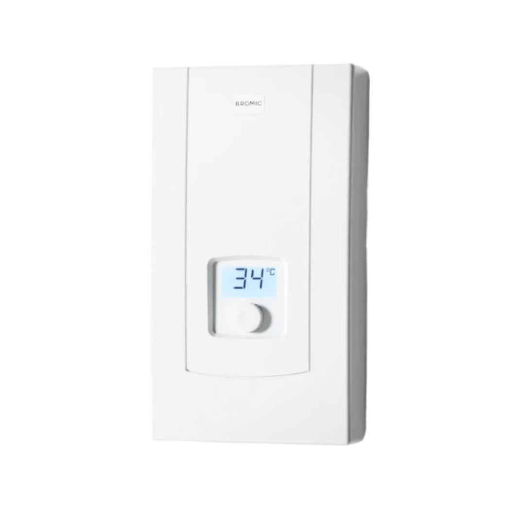 White digital thermostat with digital display on a white background