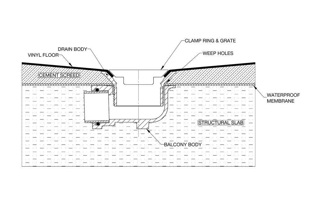 CI Floor Drain Balcony Body Assembly 50PVC/HDPE