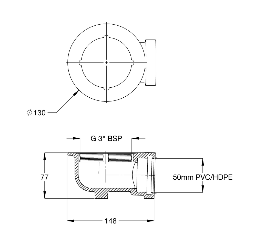 CI Floor Drain Balcony Body Assembly 50PVC/HDPE