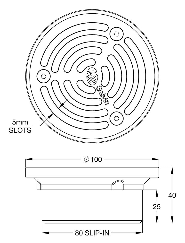 HeelGrate® Stainless Steel Floor Drain Grate Round 100x80 PVC Slip-In