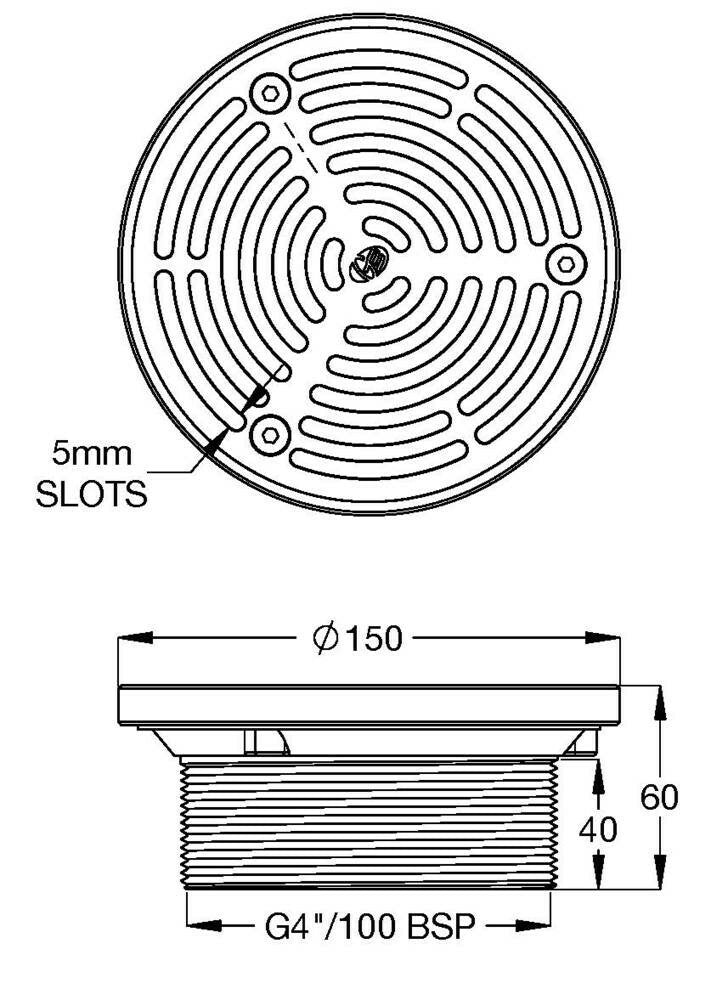HeelGrate® Stainless Steel Floor Drain Grate Round Assembly 150x100 BSP