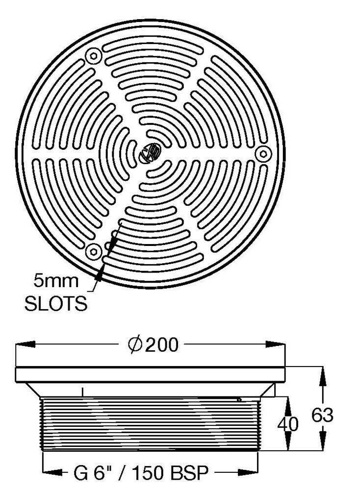 HeelGrate® Stainless Steel Floor Drain Grate Round Assembly 200x150 BSP