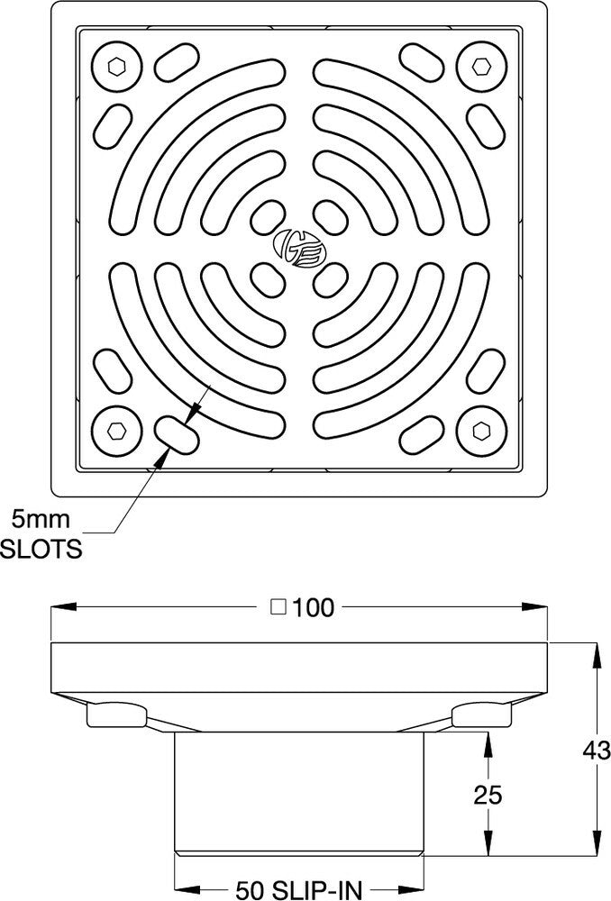 HeelGrate® Stainless Steel Floor Drain Grate Square 100x50 PVC Slip-in