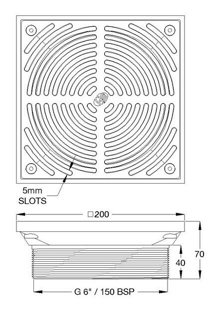 HeelGrate® SS316 Floor Drain Grate Square 200x150 BSP
