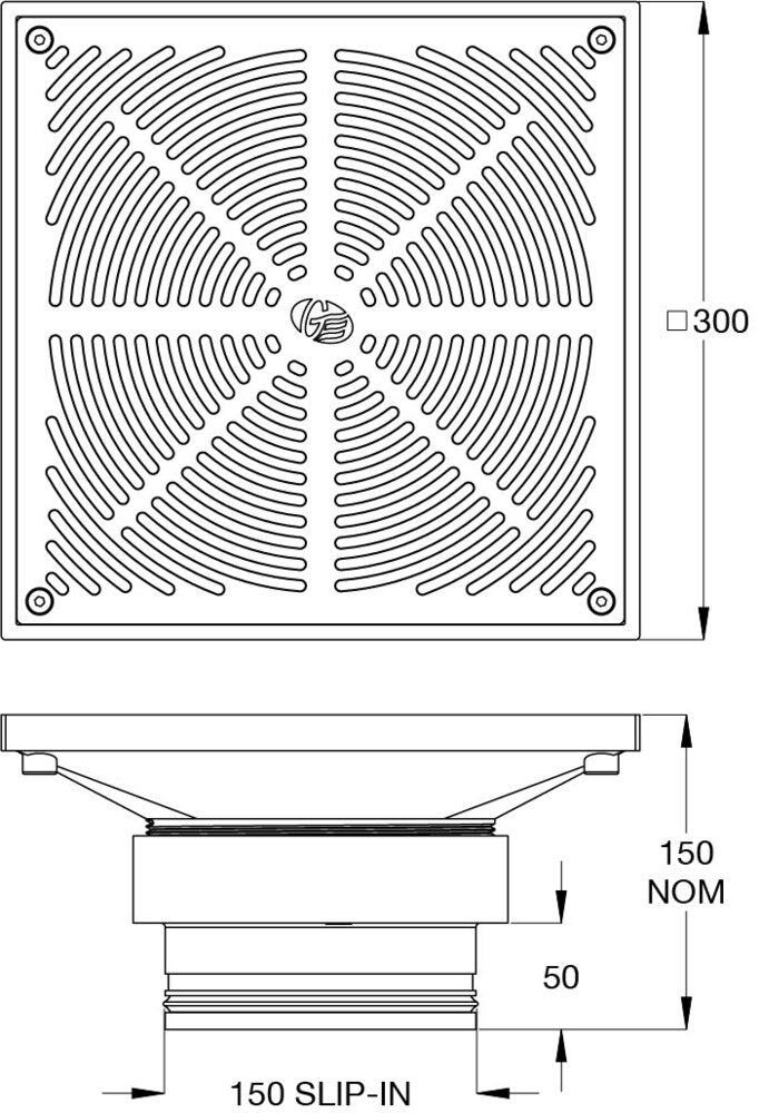 HeelGrate® Stainless Steel Floor Drain Grate Square 300x150PVC/HDPE Slip-In