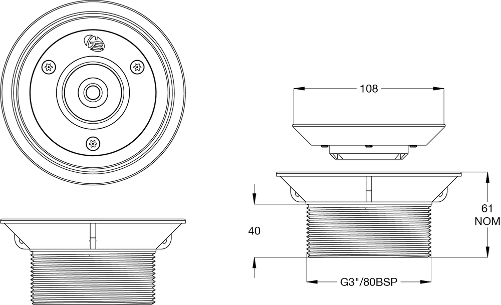 Safe-Cell® Polished SS316 (CRR) Prison Floor Drain Vinyl 100 x 80 BSP