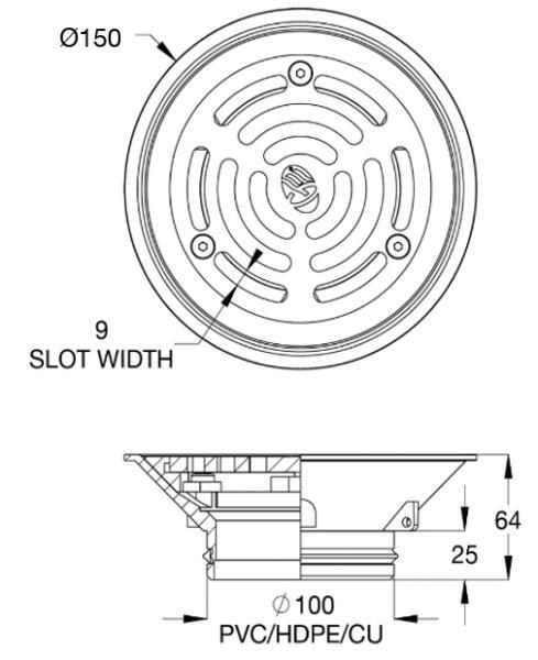 Chrome Floor Drain Grate Vinyl 150X100 PVC/HDPE/CU Slip-In
