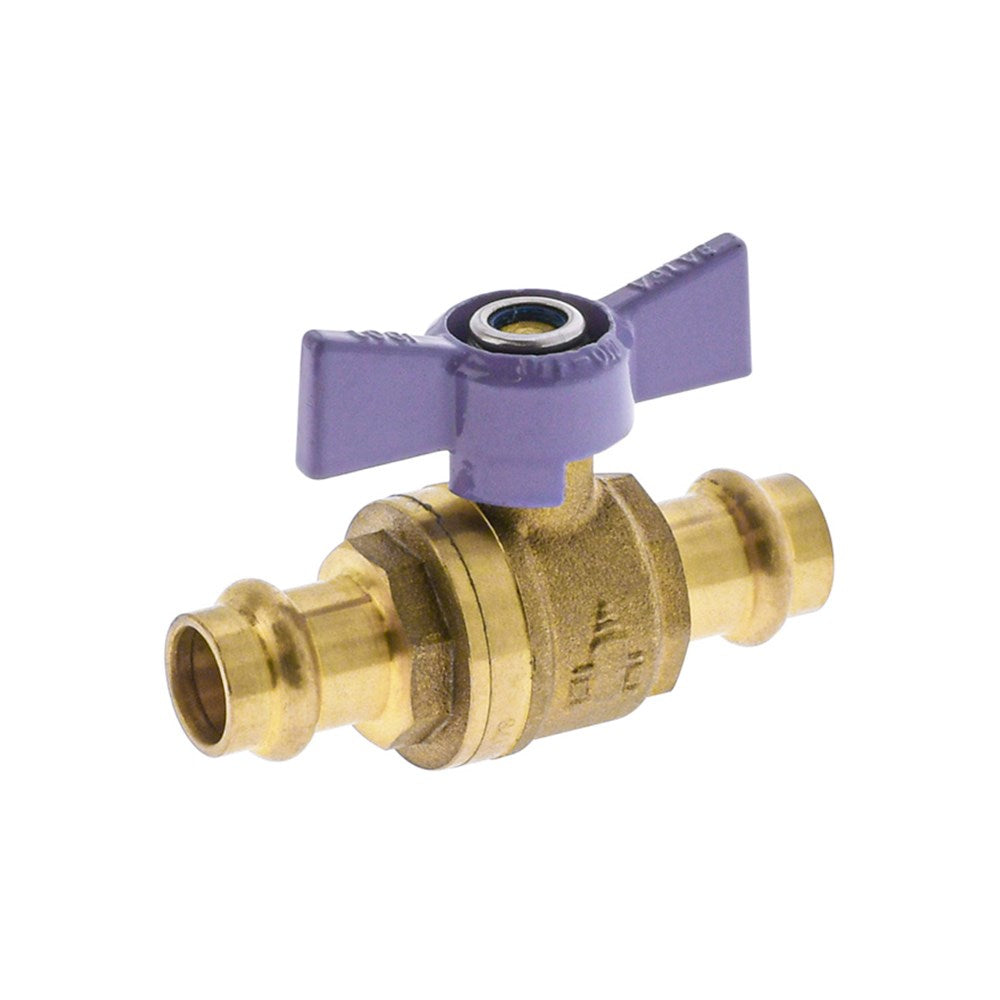 Watermarked Press Fit Ball Valve — Butterfly Handle, CU x CU, Lilac, Recycled Water, Lead Free