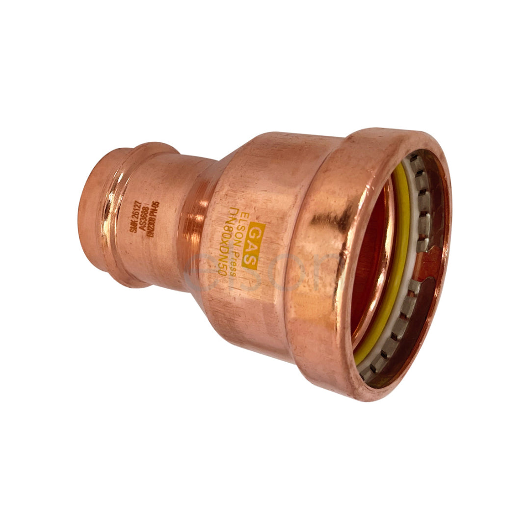 Copper fitting with brand name on a white background