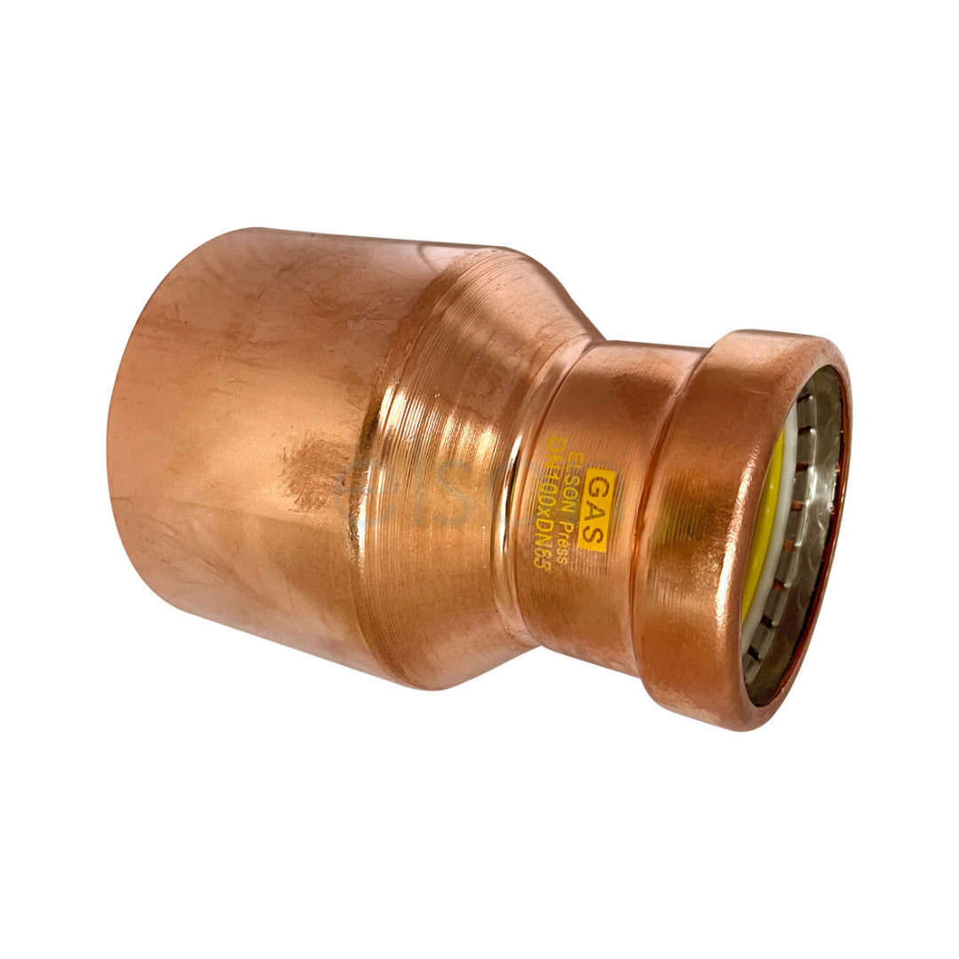 Copper gas fitting with 'Gas' label on a white background