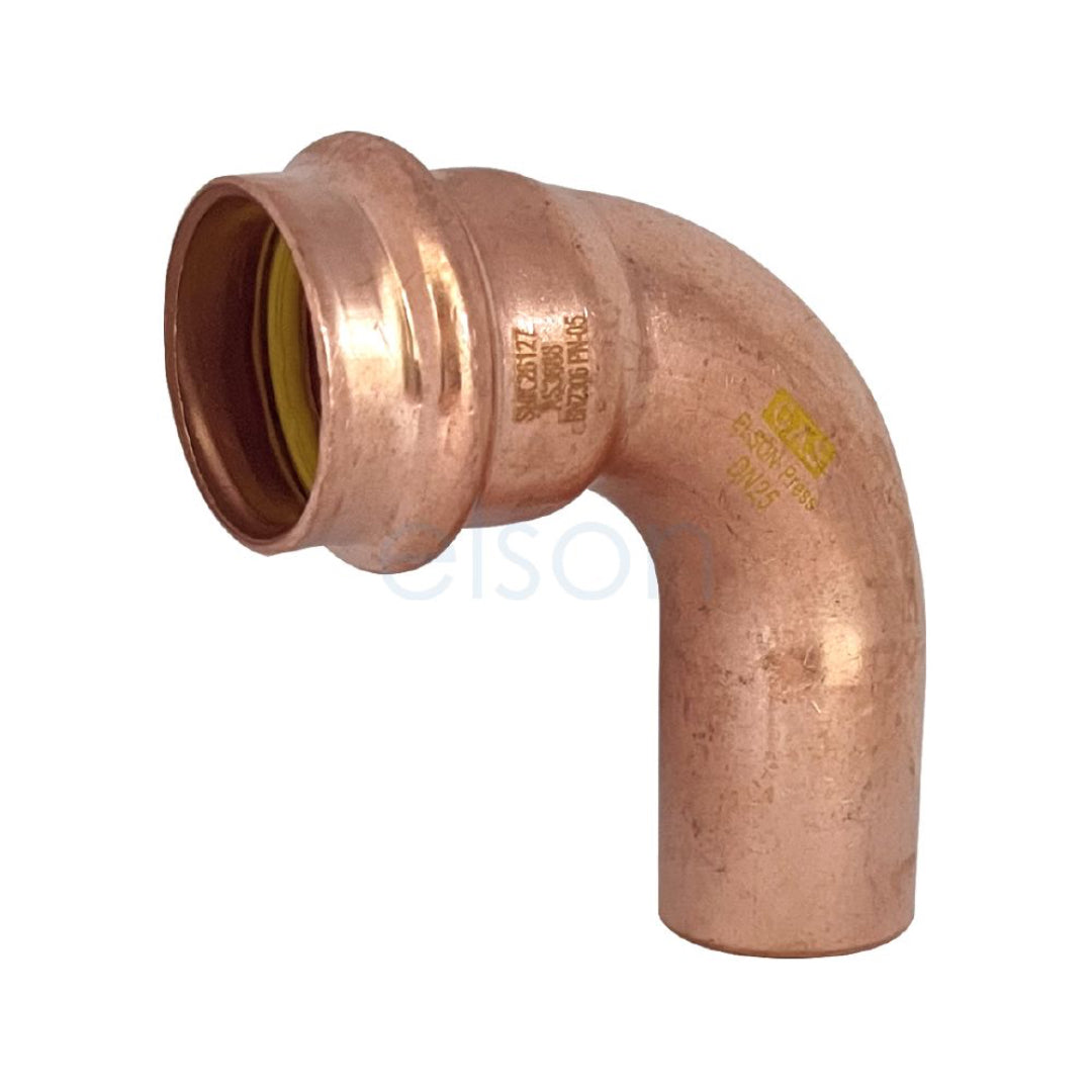 Copper elbow pipe fitting on a white background