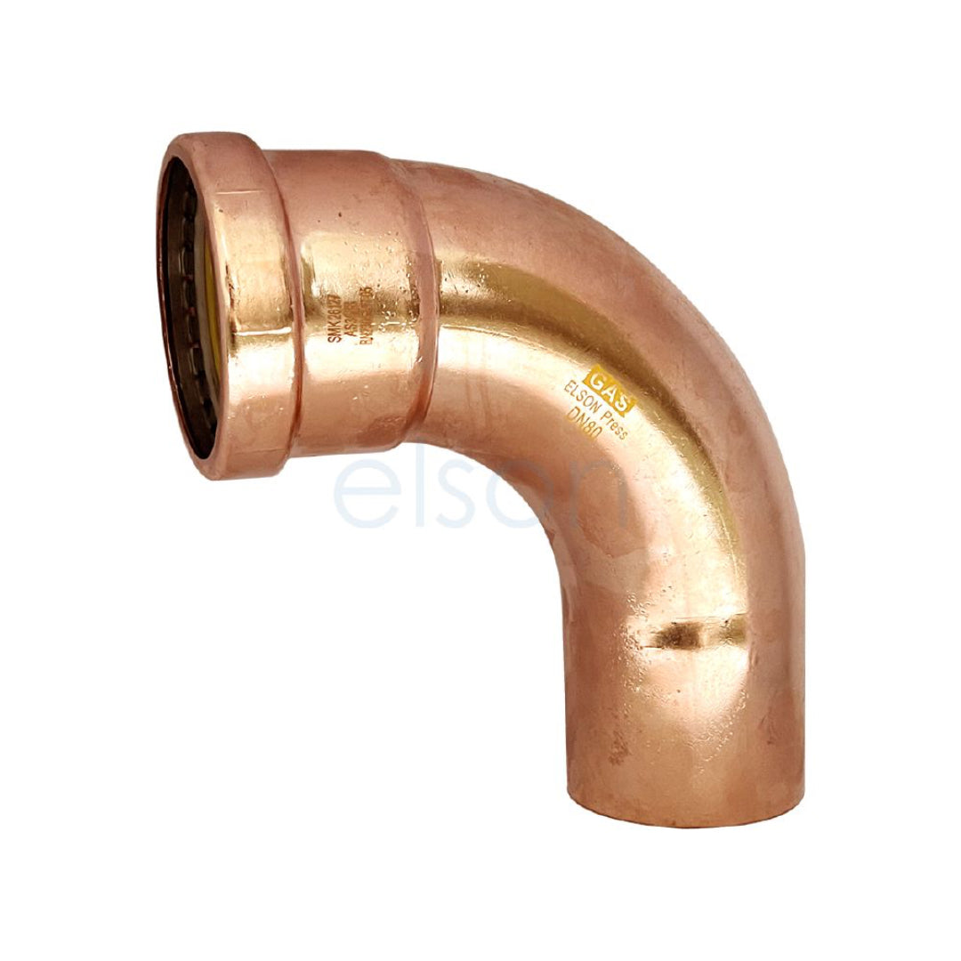 Copper elbow pipe fitting on a white background