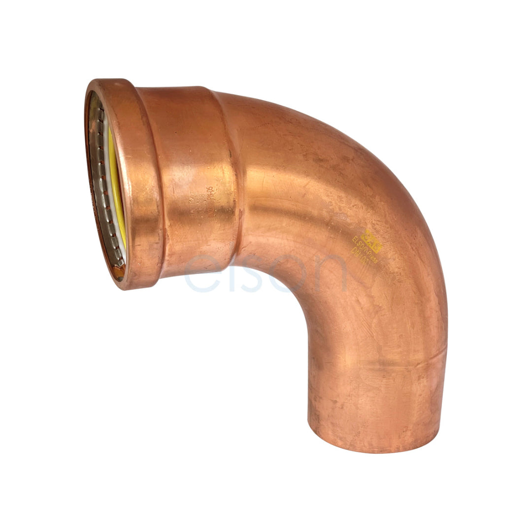 Copper elbow pipe fitting on a white background