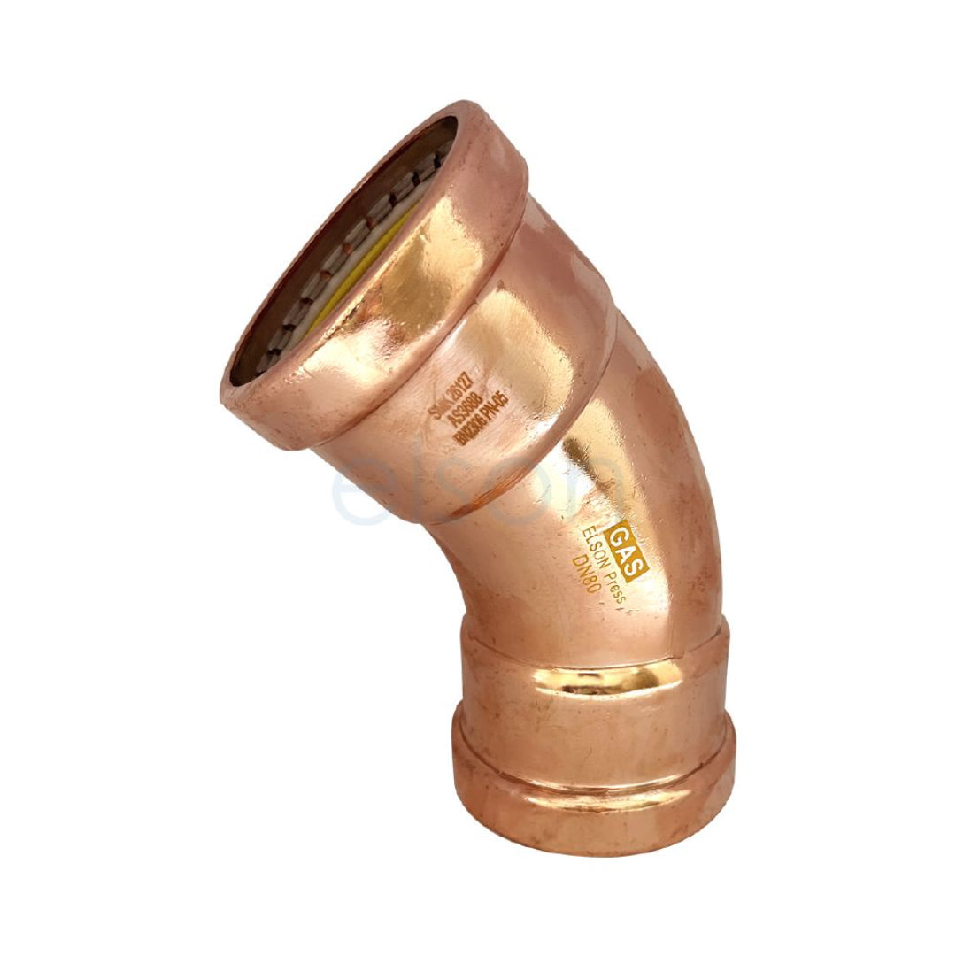 Copper elbow pipe fitting on a white background