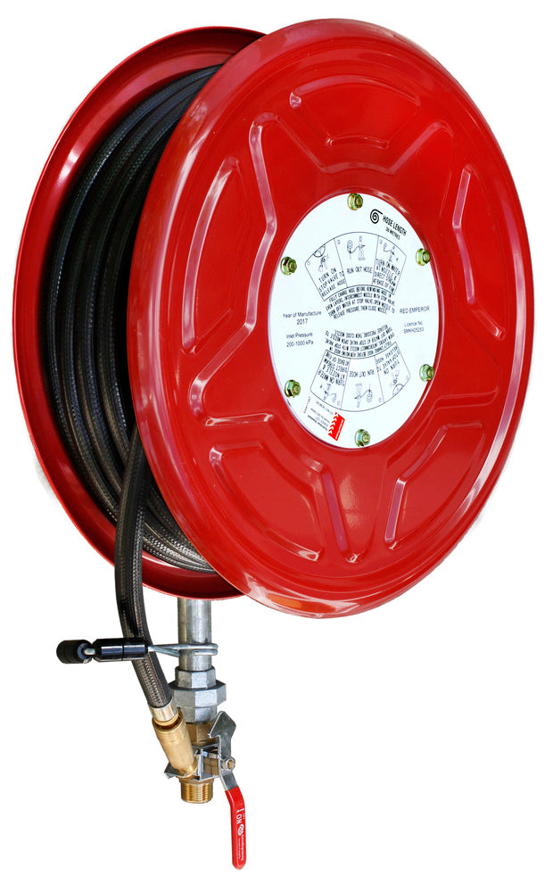 Red Emperor® F Series Standard Fixed Fire Hose Reel with Swing Guide Arm 36m - Red