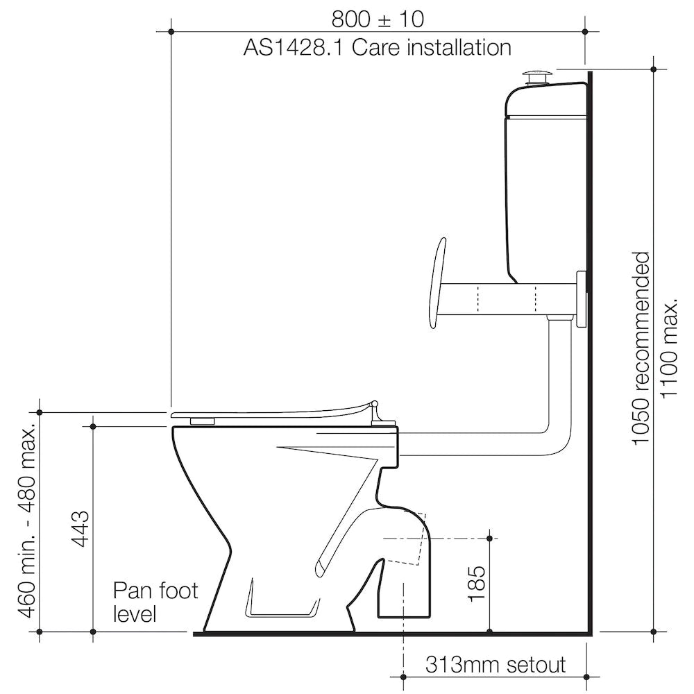 Care 300 Connector (S Trap) Suite with Backrest and Caravelle Care Single Flap Seat - Sorrento Blue