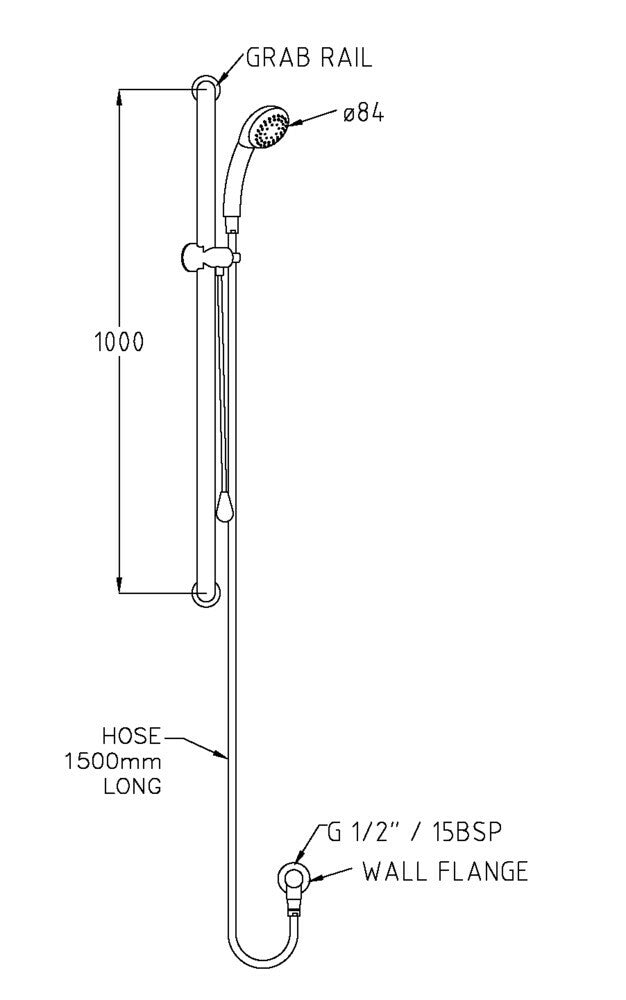 GalvinAssist® Hand Shower Kit with 1000x32 Stainless Steel Hygienic Grab Rail & Pull Rod