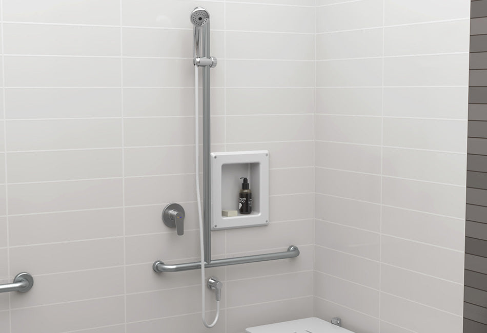 GalvinAssist® CP Hand Shower with Inverted T 700x1100 SS Hygienic Grab Rail