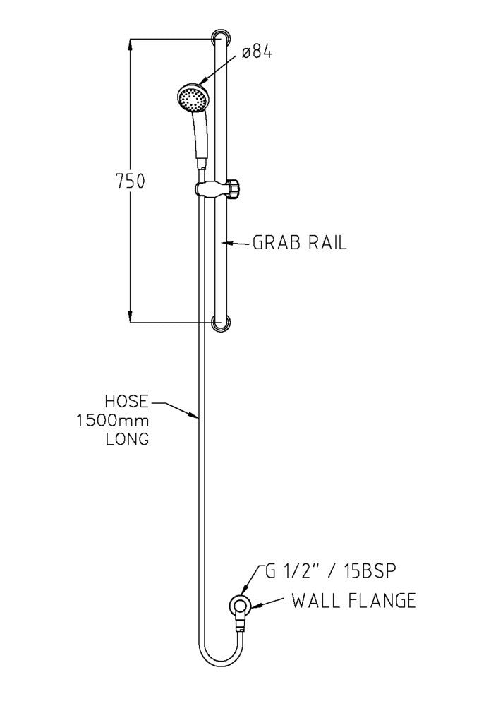 GalvinAssist® Hand Shower Kit with750x32 Stainless Steel Hygienic Grab Rail