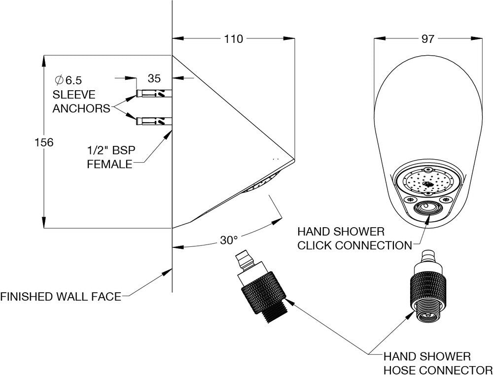 GalvinCare® CP-BS Mental Health Anti-Ligature Safe-Connect Shower Head with Connector