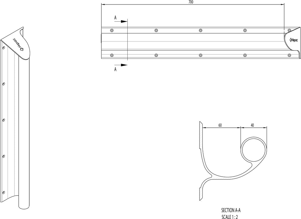 GalvinCare® Mental Health Anti-Ligature Grab Rail 700mm Powder Coated - RH (Vert or Horiz)