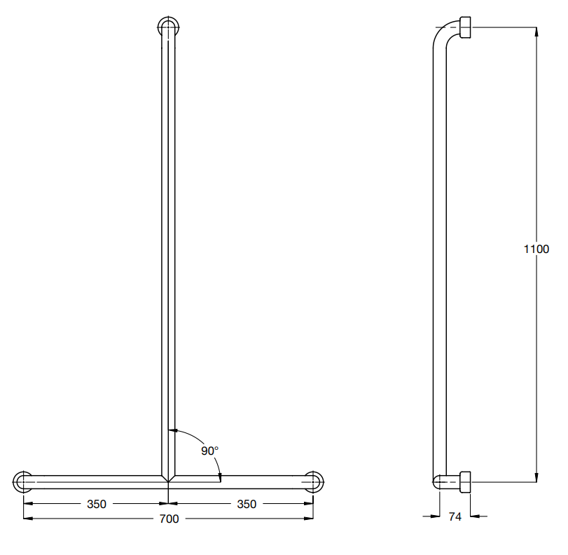 GalvinAssist® Shower Recess Grab Rail Inverted T 700 x 1100 (Centre)