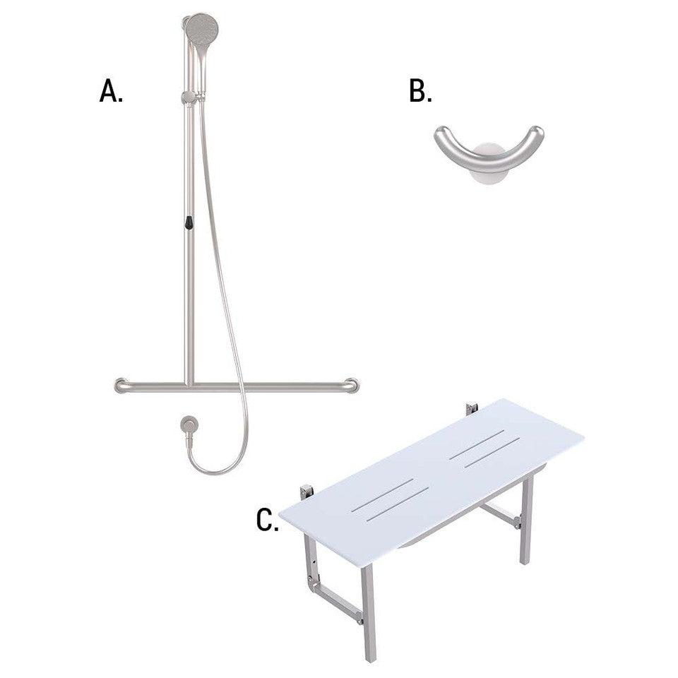 Accessible Shower Recess 01820 Combination Set Hygienic Seal WELS 3 Star - 9L/min Left Hand