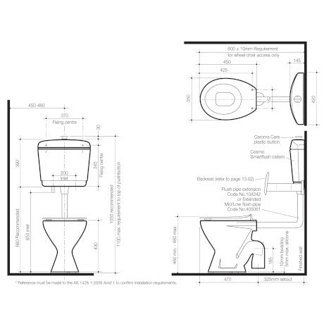 Care 100 V2 Connector (S Trap) Suite with Backrest and Caravelle Care Single Flap Seat - White