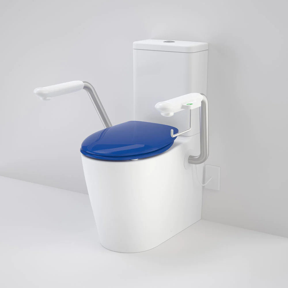 Care 660 Cleanflush Wall Faced Close Coupled Easy Height BI Suite with Nurse Call Armrests Left and Caravelle Double Flap Seat Sorrento Blue