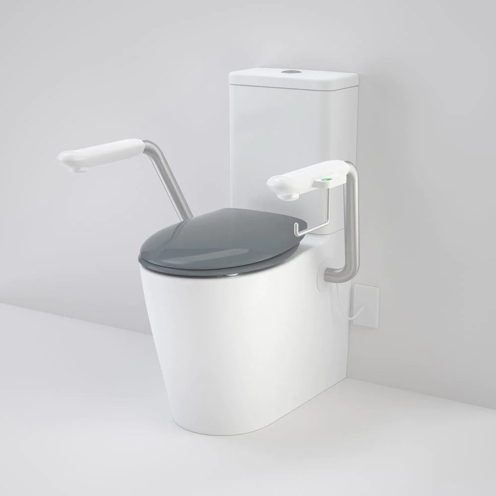 Care 660 Cleanflush Wall Faced Close Coupled Easy Height BI Suite with Nurse Call Armrests Left and Caravelle Double Flap Seat Anthracite Grey