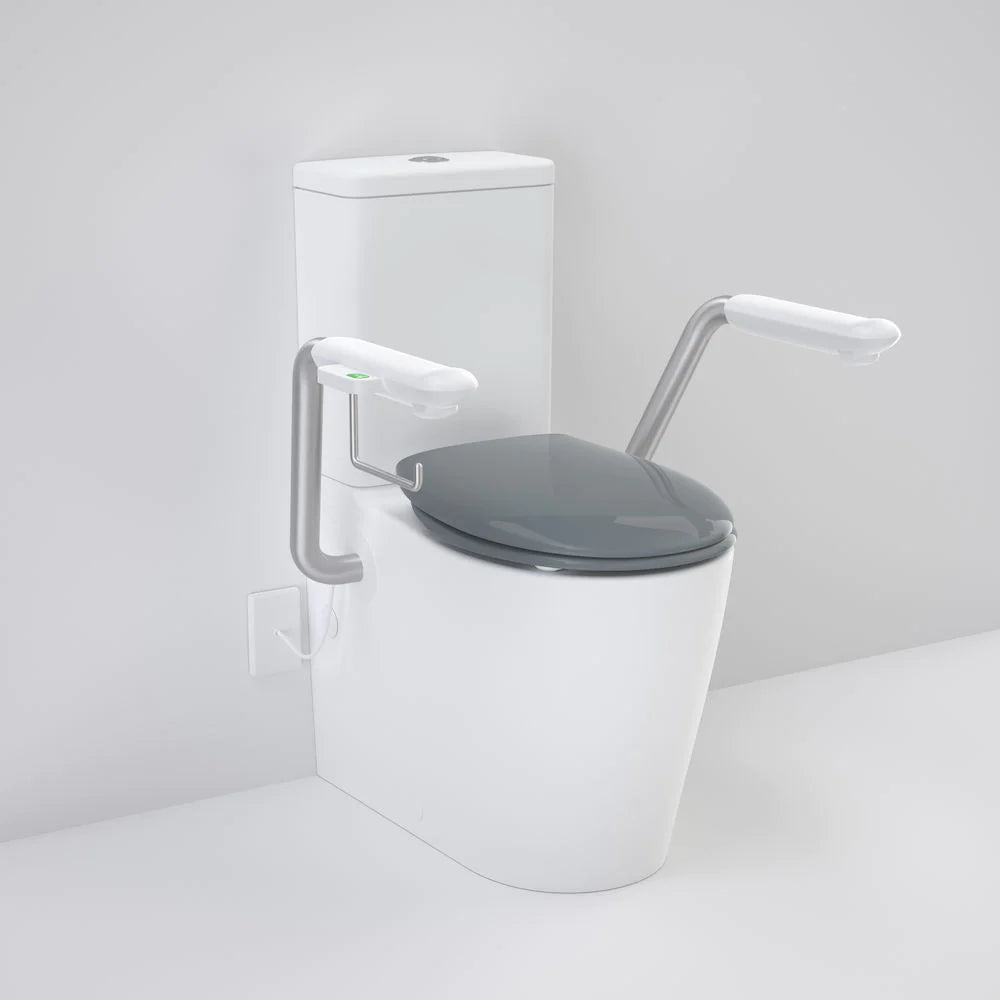 Care 660 Cleanflush Wall Faced Close Coupled Easy Height BI Suite with Nurse Call Armrests Right and Caravelle Double Flap Seat Anthracite Grey