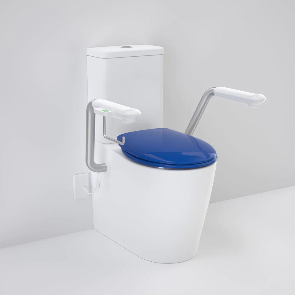 Care 660 Cleanflush Wall Faced Close Coupled Easy Height BI Suite with Nurse Call Armrests Right and Caravelle Double Flap Seat Sorrento Blue