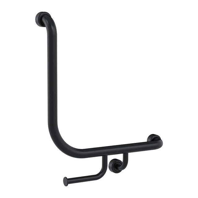 Hygienic Seal® 90° Ambulant & Accessible Grab Rail with Toilet Paper Holder 450mm x 450mm Matte Black Right Hand