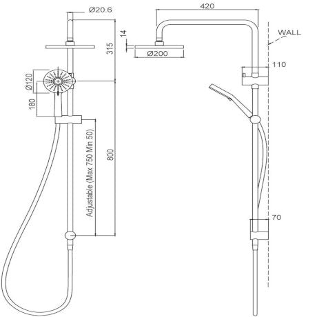 Krome Shower System Airstream 3 Function Chrome